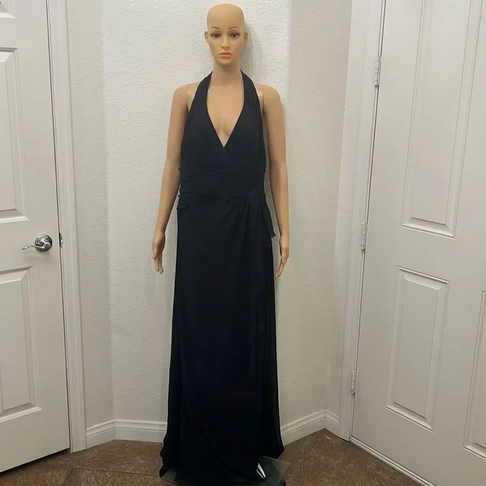 David’s Bridal Black Formal Evening Dress Halter Ruched Waist Ruffle XXLarge
